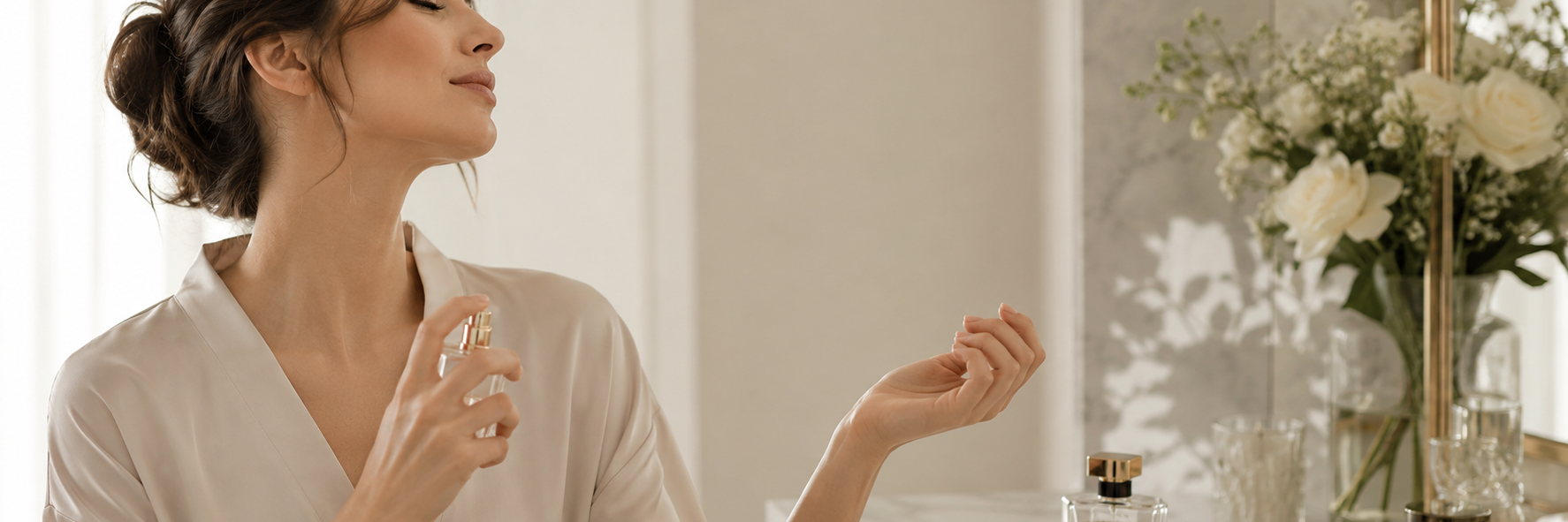 Hand sprüht Parfüm auf Handgelenk – Tipps zum richtigen Auftragen von Parfüm für mehr Langanhaltigkeit